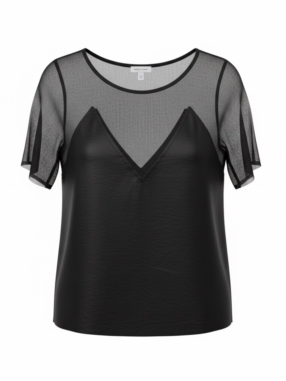 Silence + Noise Black Sheer Back Blouse Size M Y2K Minimalist Night Out Edgy